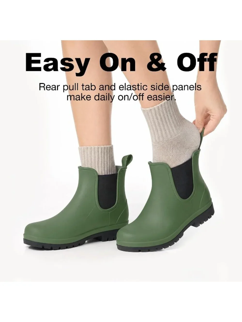 Women's Green Waterproof Chelsea Rain Boots Non Slip Garden Ankle Boots